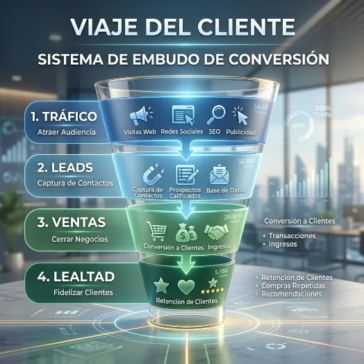 Diagrama de un embudo de ventas digital para automatizar un negocio